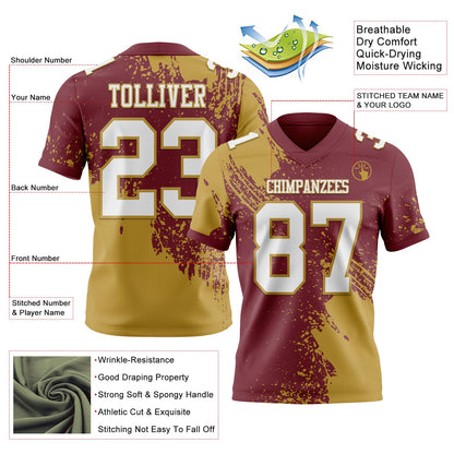 Custom Burgundy White-Old Gold 3D Pattern Abstract Brush Stroke Mesh Authentic Football Jersey - Sky-Custom
