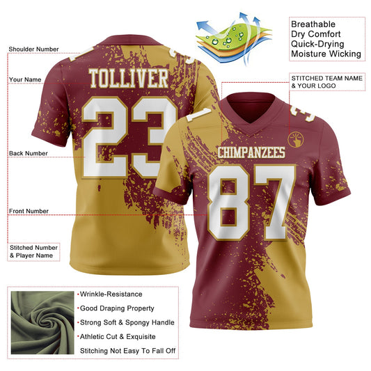 Custom Burgundy White-Old Gold 3D Pattern Abstract Brush Stroke Mesh Authentic Football Jersey - Sky-Custom