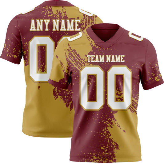 Custom Burgundy White-Old Gold 3D Pattern Abstract Brush Stroke Mesh Authentic Football Jersey - Sky-Custom
