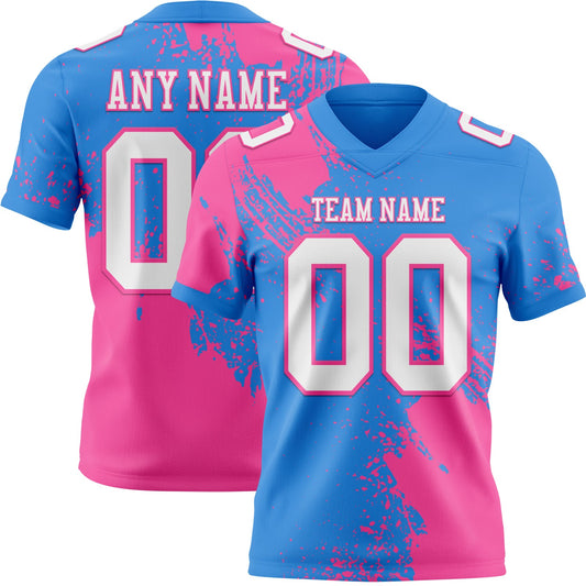 Custom Powder Blue White-Pink 3D Pattern Abstract Brush Stroke Mesh Authentic Football Jersey - Sky-Custom