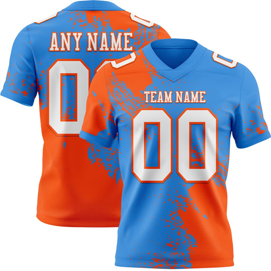 Custom Powder Blue White-Orange 3D Pattern Abstract Brush Stroke Mesh Authentic Football Jersey - Sky-Custom