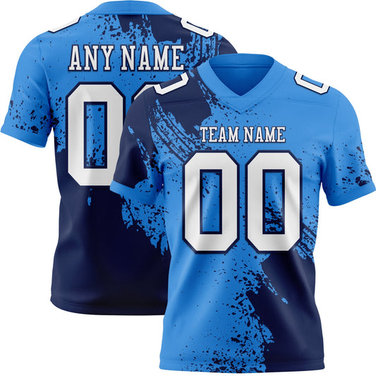 Custom Powder Blue White-Navy 3D Pattern Abstract Brush Stroke Mesh Authentic Football Jersey - Sky-Custom