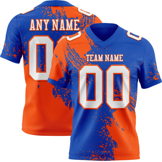 Custom Thunder Blue White-Orange 3D Pattern Abstract Brush Stroke Mesh Authentic Football Jersey - Sky-Custom