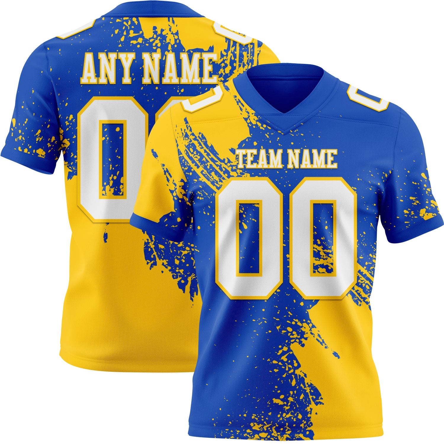 Custom Thunder Blue White-Yellow 3D Pattern Abstract Brush Stroke Mesh Authentic Football Jersey - Sky-Custom