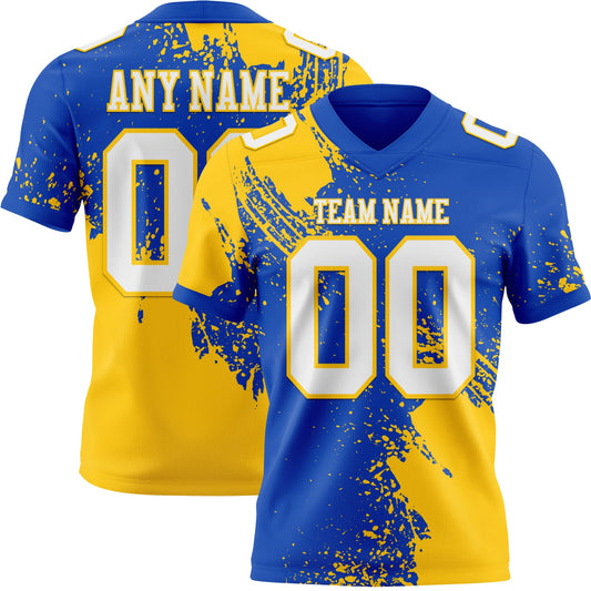 Custom Thunder Blue White-Yellow 3D Pattern Abstract Brush Stroke Mesh Authentic Football Jersey - Sky-Custom