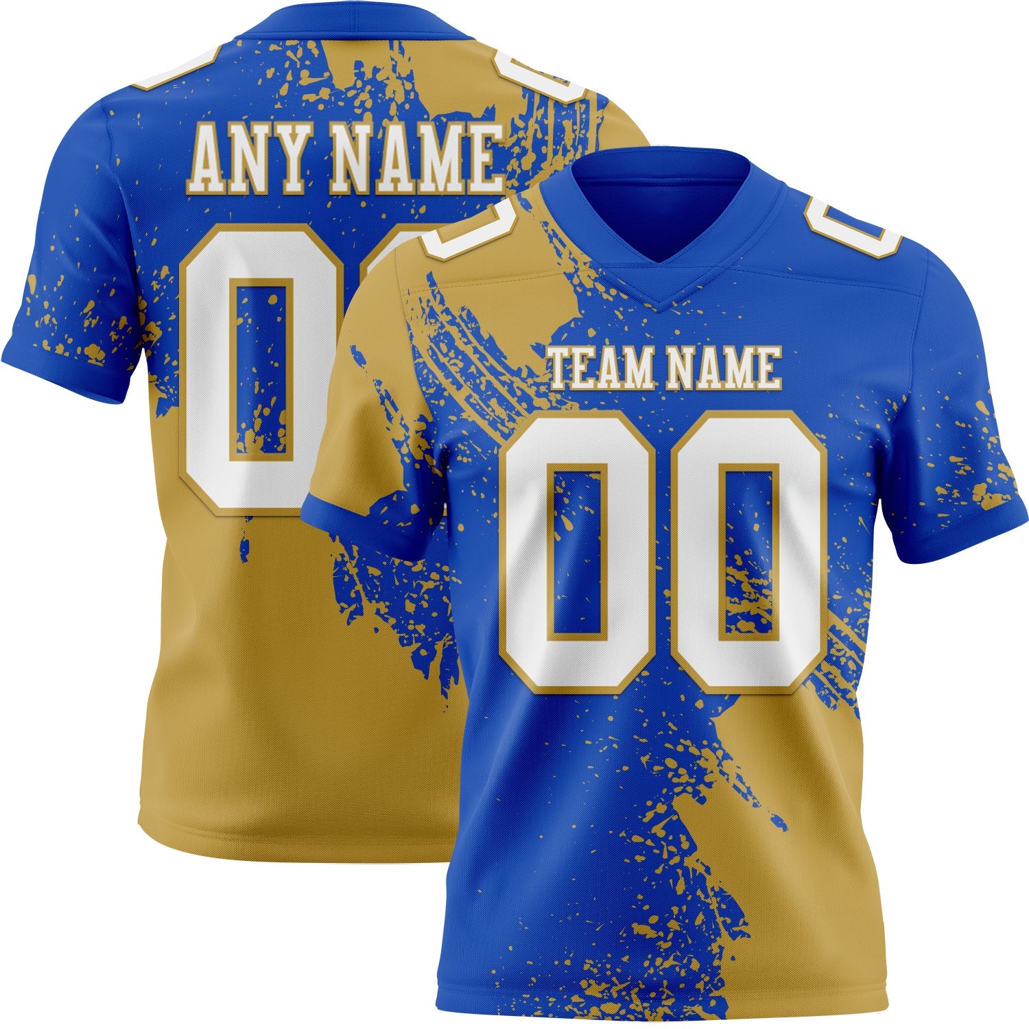 Custom Thunder Blue White-Old Gold 3D Pattern Abstract Brush Stroke Mesh Authentic Football Jersey - Sky-Custom