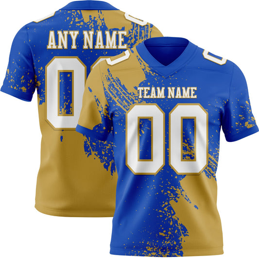 Custom Thunder Blue White-Old Gold 3D Pattern Abstract Brush Stroke Mesh Authentic Football Jersey - Sky-Custom