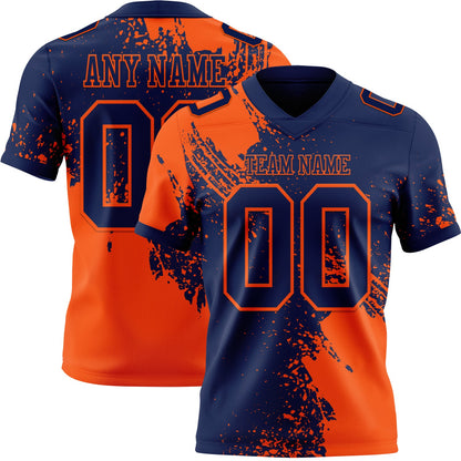Custom Navy Orange 3D Pattern Abstract Brush Stroke Mesh Authentic Football Jersey - Sky-Custom