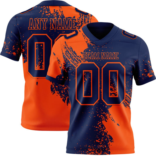 Custom Navy Orange 3D Pattern Abstract Brush Stroke Mesh Authentic Football Jersey - Sky-Custom