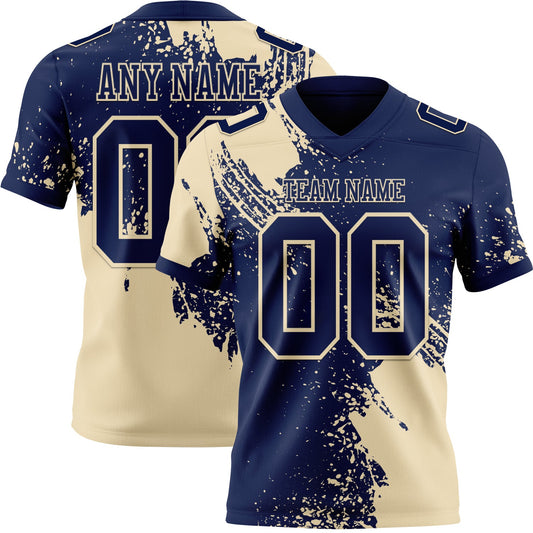 Custom Navy Cream 3D Pattern Abstract Brush Stroke Mesh Authentic Football Jersey - Sky-Custom