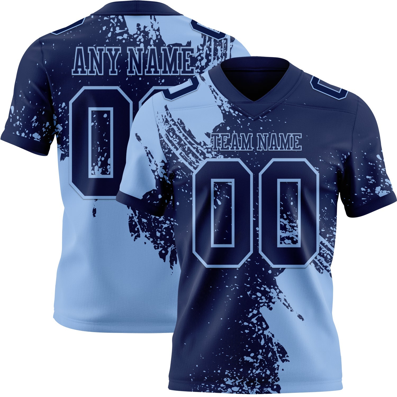 Custom Navy Light Blue 3D Pattern Abstract Brush Stroke Mesh Authentic Football Jersey - Sky-Custom