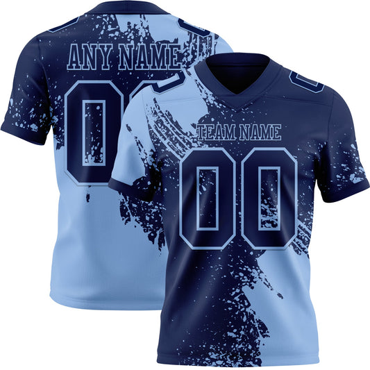 Custom Navy Light Blue 3D Pattern Abstract Brush Stroke Mesh Authentic Football Jersey - Sky-Custom