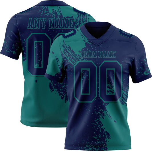 Custom Navy Teal 3D Pattern Abstract Brush Stroke Mesh Authentic Football Jersey - Sky-Custom