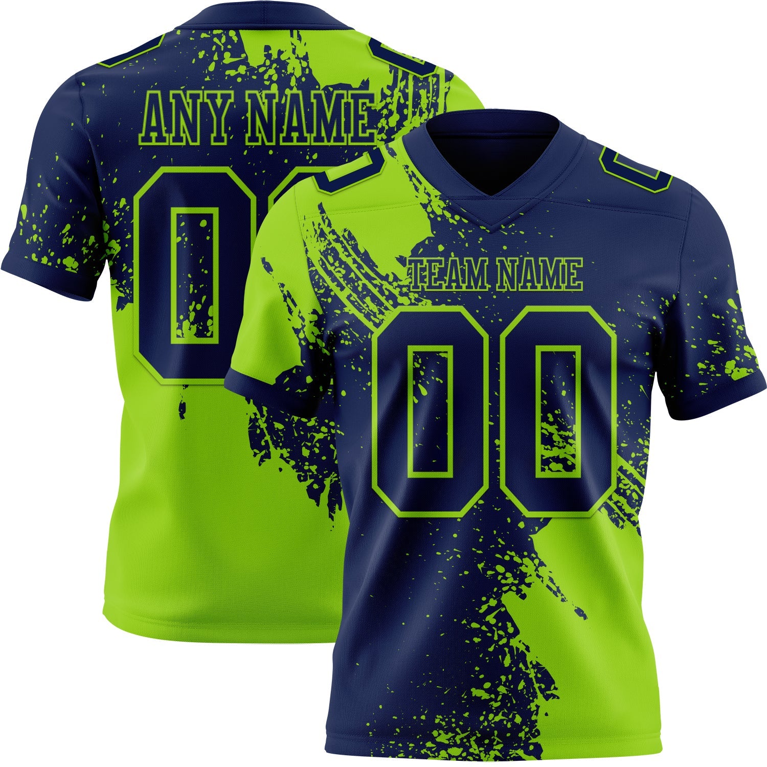 Custom Navy Neon Green 3D Pattern Abstract Brush Stroke Mesh Authentic Football Jersey - Sky-Custom