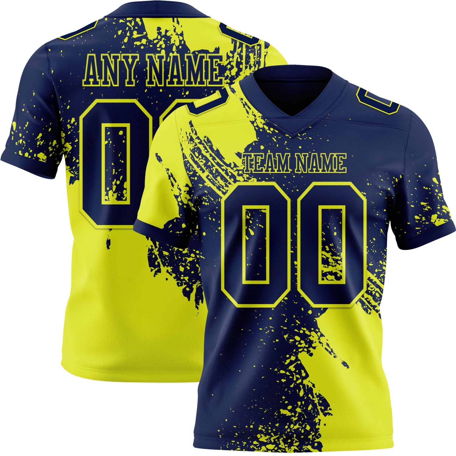 Custom Navy Neon Yellow 3D Pattern Abstract Brush Stroke Mesh Authentic Football Jersey - Sky-Custom