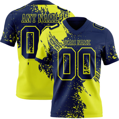 Custom Navy Neon Yellow 3D Pattern Abstract Brush Stroke Mesh Authentic Football Jersey - Sky-Custom