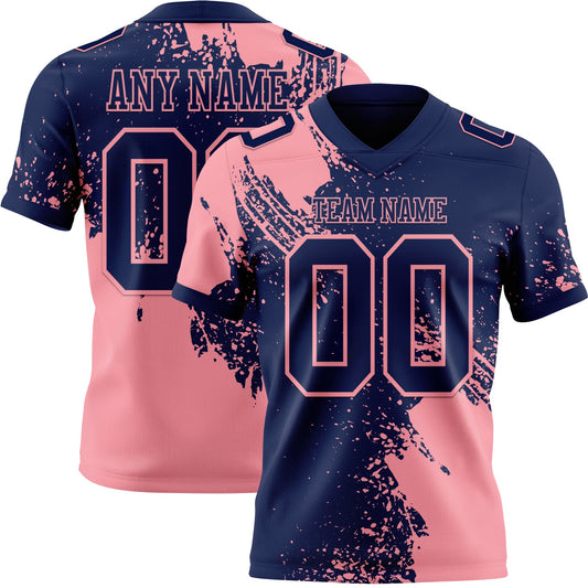 Custom Navy Medium Pink 3D Pattern Abstract Brush Stroke Mesh Authentic Football Jersey - Sky-Custom
