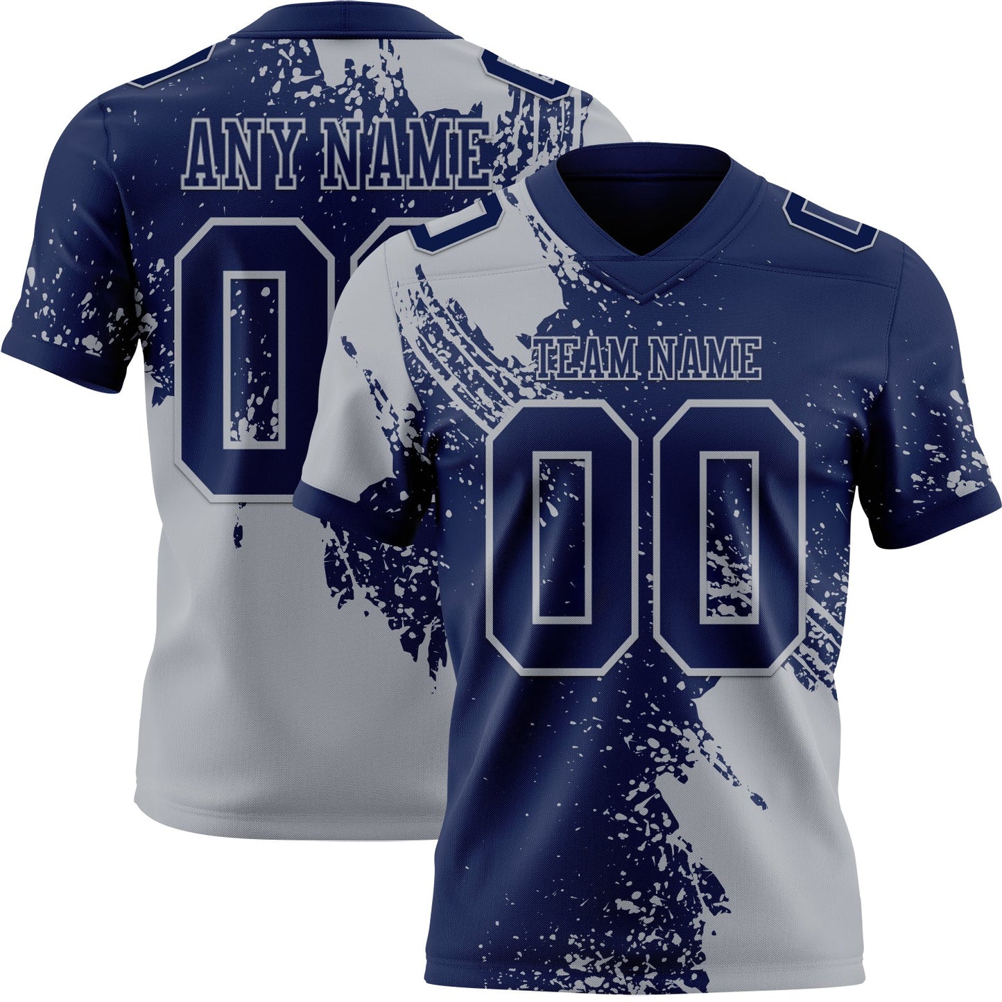 Custom Navy Gray 3D Pattern Abstract Brush Stroke Mesh Authentic Football Jersey - Sky-Custom