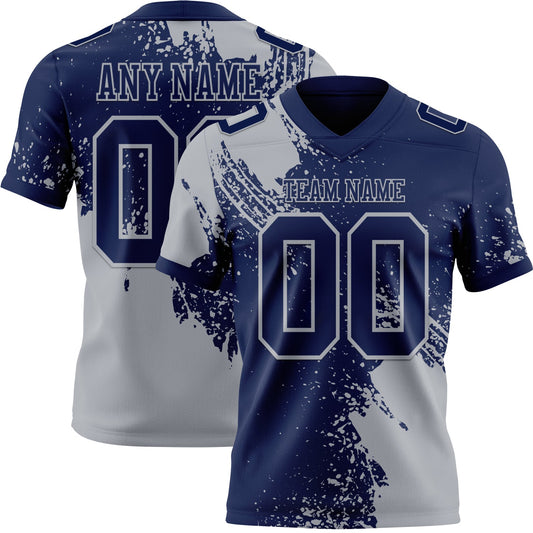Custom Navy Gray 3D Pattern Abstract Brush Stroke Mesh Authentic Football Jersey - Sky-Custom