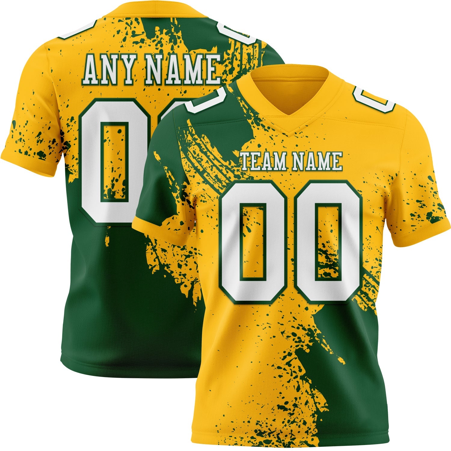 Custom Gold White-Green 3D Pattern Abstract Brush Stroke Mesh Authentic Football Jersey - Sky-Custom