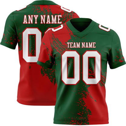 Custom Green White-Red 3D Pattern Abstract Brush Stroke Mesh Authentic Football Jersey - Sky-Custom