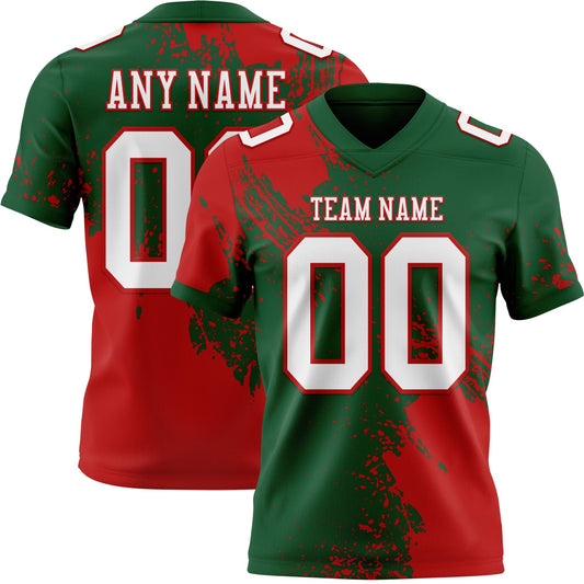 Custom Green White-Red 3D Pattern Abstract Brush Stroke Mesh Authentic Football Jersey - Sky-Custom