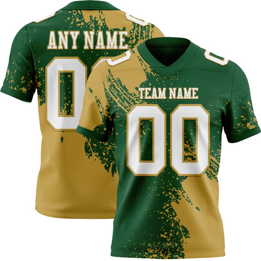 Custom Green White-Old Gold 3D Pattern Abstract Brush Stroke Mesh Authentic Football Jersey - Sky-Custom