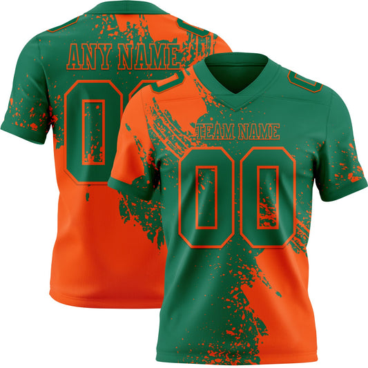Custom Kelly Green Orange 3D Pattern Abstract Brush Stroke Mesh Authentic Football Jersey - Sky-Custom