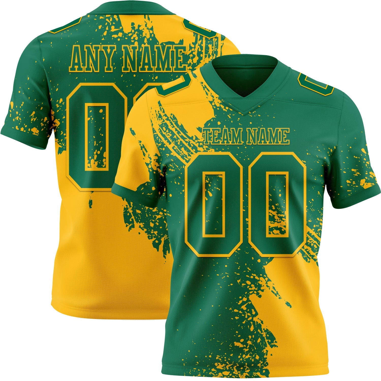 Custom Kelly Green Gold 3D Pattern Abstract Brush Stroke Mesh Authentic Football Jersey - Sky-Custom