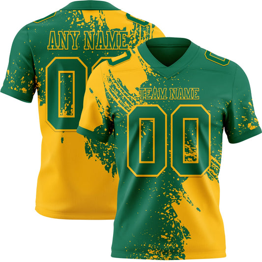 Custom Kelly Green Gold 3D Pattern Abstract Brush Stroke Mesh Authentic Football Jersey - Sky-Custom