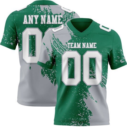 Custom Kelly Green White-Gray 3D Pattern Abstract Brush Stroke Mesh Authentic Football Jersey - Sky-Custom