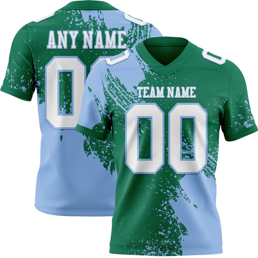 Custom Kelly Green White-Light Blue 3D Pattern Abstract Brush Stroke Mesh Authentic Football Jersey - Sky-Custom