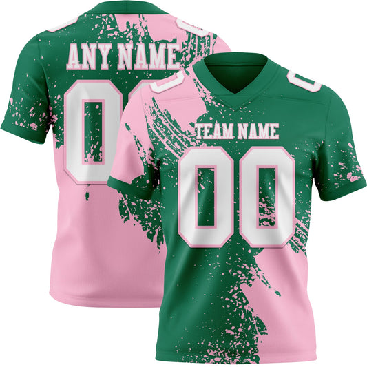 Custom Kelly Green White-Light Pink 3D Pattern Abstract Brush Stroke Mesh Authentic Football Jersey - Sky-Custom