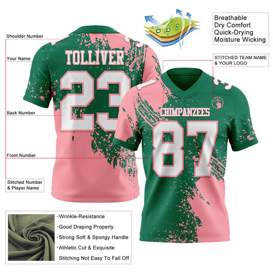 Custom Kelly Green White-Medium Pink 3D Pattern Abstract Brush Stroke Mesh Authentic Football Jersey - Sky-Custom