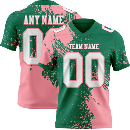 Custom Kelly Green White-Medium Pink 3D Pattern Abstract Brush Stroke Mesh Authentic Football Jersey - Sky-Custom