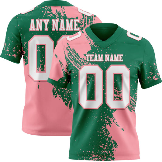 Custom Kelly Green White-Medium Pink 3D Pattern Abstract Brush Stroke Mesh Authentic Football Jersey - Sky-Custom