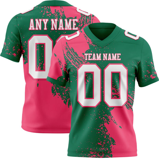 Custom Kelly Green White-Neon Pink 3D Pattern Abstract Brush Stroke Mesh Authentic Football Jersey - Sky-Custom