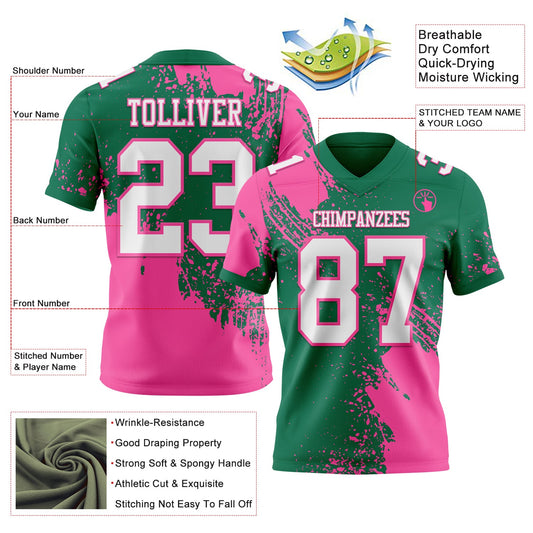 Custom Kelly Green White-Pink 3D Pattern Abstract Brush Stroke Mesh Authentic Football Jersey - Sky-Custom