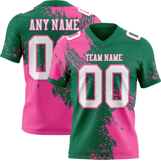Custom Kelly Green White-Pink 3D Pattern Abstract Brush Stroke Mesh Authentic Football Jersey - Sky-Custom