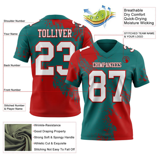 Custom Teal White-Red 3D Pattern Abstract Brush Stroke Mesh Authentic Football Jersey - Sky-Custom