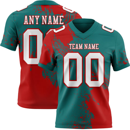 Custom Teal White-Red 3D Pattern Abstract Brush Stroke Mesh Authentic Football Jersey - Sky-Custom