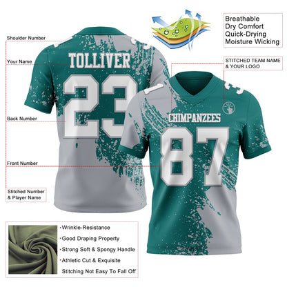 Custom Teal White-Gray 3D Pattern Abstract Brush Stroke Mesh Authentic Football Jersey - Sky-Custom