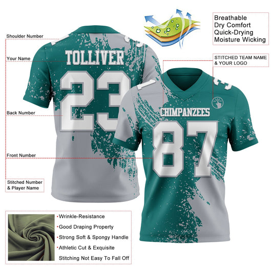 Custom Teal White-Gray 3D Pattern Abstract Brush Stroke Mesh Authentic Football Jersey - Sky-Custom