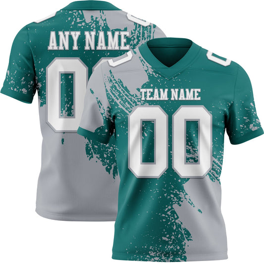 Custom Teal White-Gray 3D Pattern Abstract Brush Stroke Mesh Authentic Football Jersey - Sky-Custom
