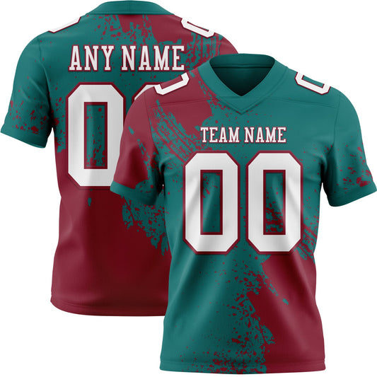 Custom Teal White-Crimson 3D Pattern Abstract Brush Stroke Mesh Authentic Football Jersey - Sky-Custom
