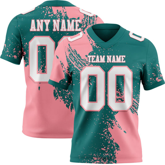 Custom Teal White-Medium Pink 3D Pattern Abstract Brush Stroke Mesh Authentic Football Jersey - Sky-Custom