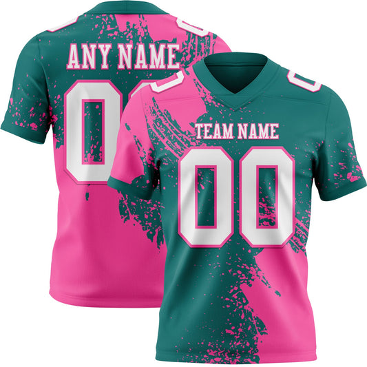 Custom Teal White-Pink 3D Pattern Abstract Brush Stroke Mesh Authentic Football Jersey - Sky-Custom
