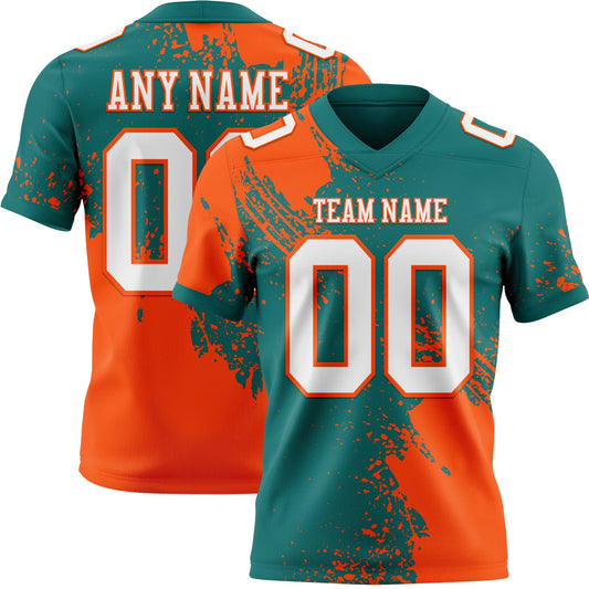 Custom Teal White-Orange 3D Pattern Abstract Brush Stroke Mesh Authentic Football Jersey - Sky-Custom