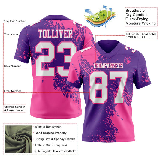 Custom Purple White-Pink 3D Pattern Abstract Brush Stroke Mesh Authentic Football Jersey - Sky-Custom