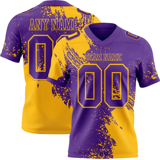 Custom Purple Gold 3D Pattern Abstract Brush Stroke Mesh Authentic Football Jersey - Sky-Custom